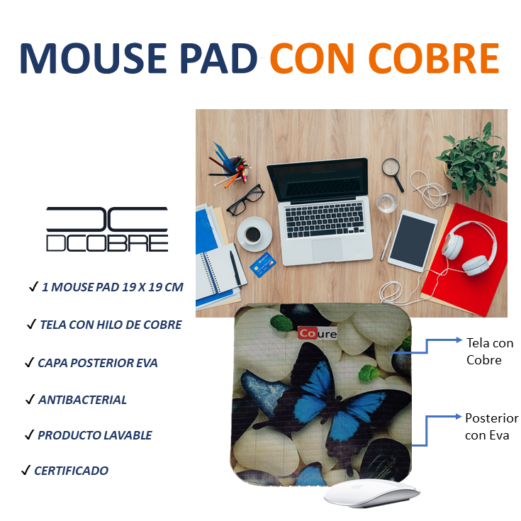 Mouse Pad con COBRE activo. Diseño MARIPOSA - DCobre
