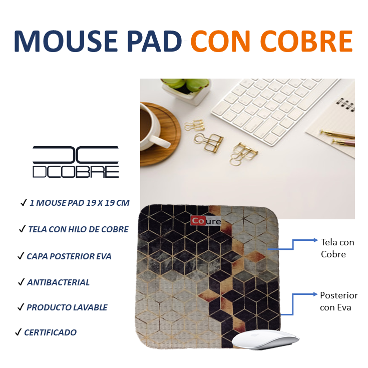 Mouse Pad con COBRE activo. Diseño CUADROS - DCobre