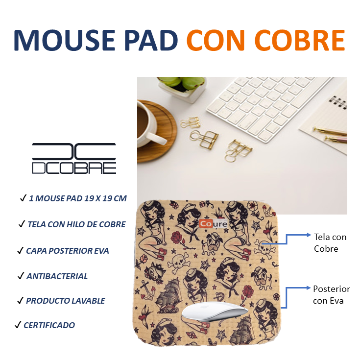 Mouse Pad con COBRE activo. Diseño PIN-UP - DCobre