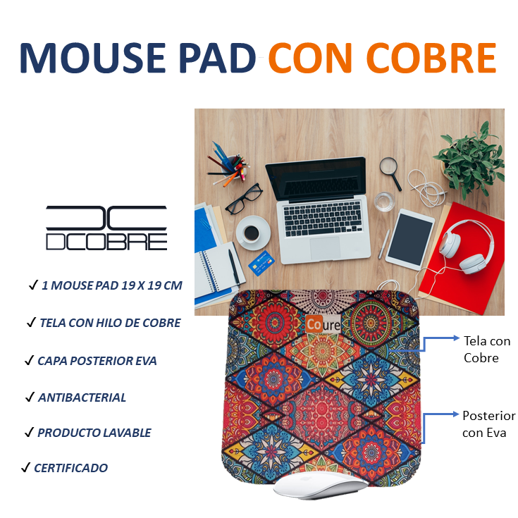 Mouse Pad con COBRE activo. Diseño MIX MANDALA - DCobre