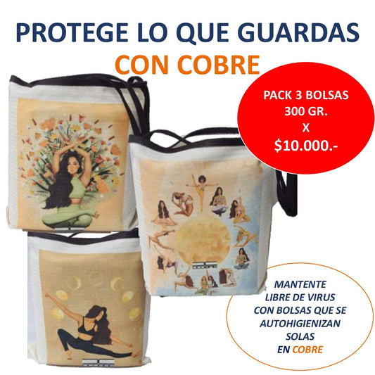 Pack 3 Bolsas reutilizables, cobre activo. MODELO YOGA