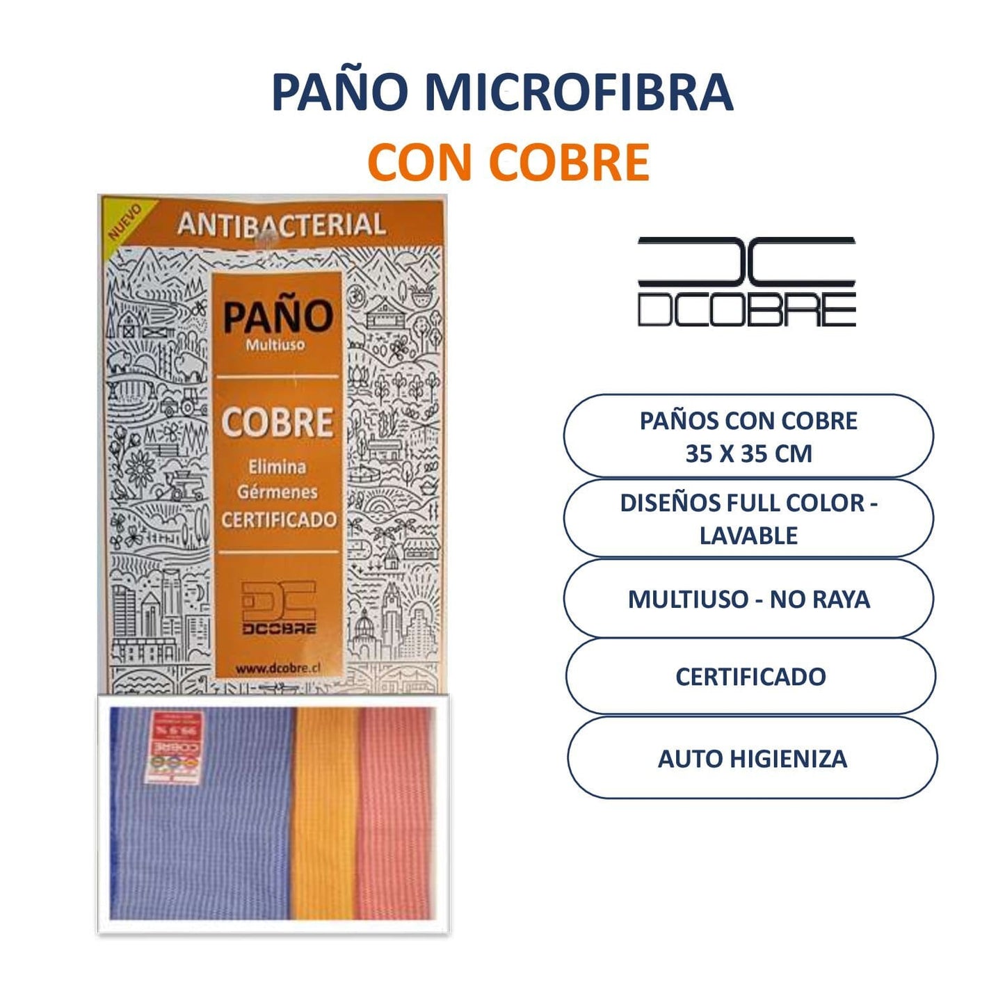 Pack 3 unidades paño microfibra con Cobre