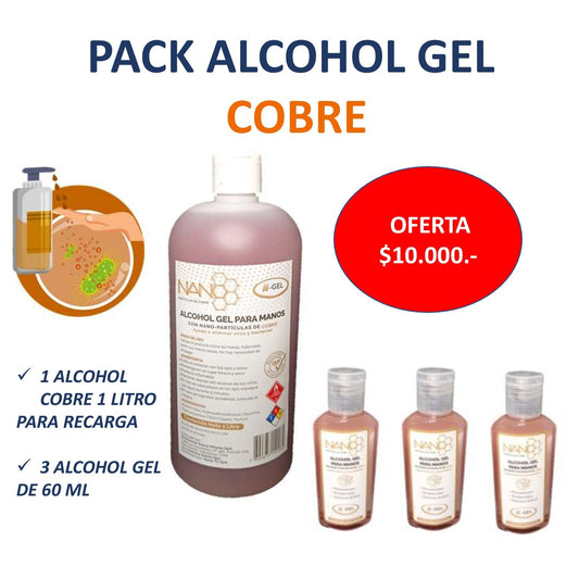 Pack de gel 1 litro mas 3 de 60 ml para manos.