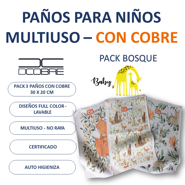 Pack 3 Paños con COBRE activo - Diseños para niños- - DCobre