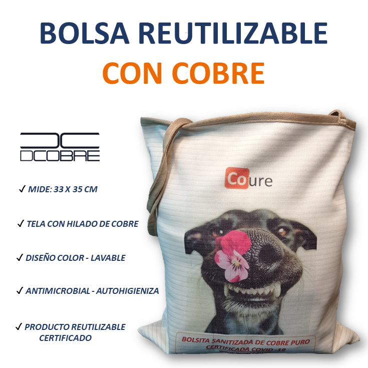 Bolsa Reutilizable con COBRE activo. Diseño DOG (tela 300gr)