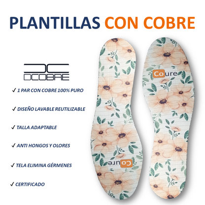 Plantillas para Calzado con COBRE. Diseño FLORES