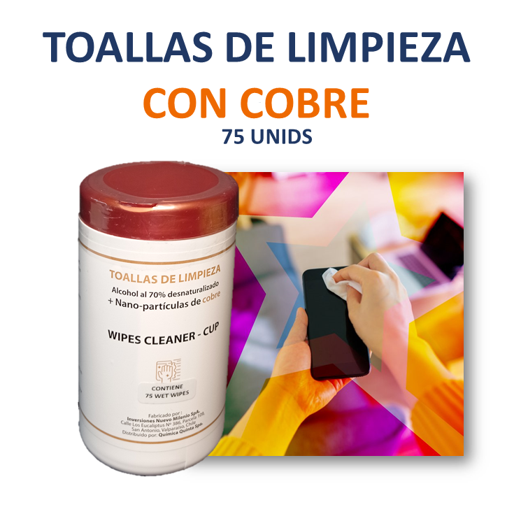 Toallas de Limpieza Alcoh 70% + COBRE activo